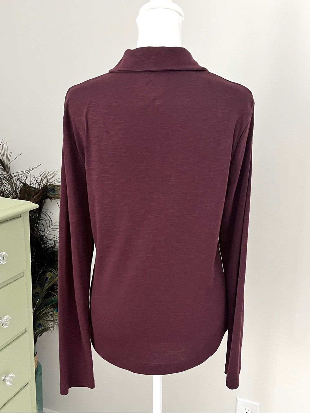 Women's Slub Knit Long Sleeve Button-Front Shirt - Plum - Picture 2 of 4